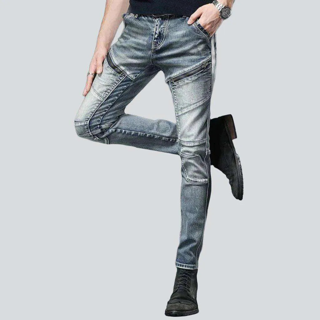 Biker jeans with diagonal zippers