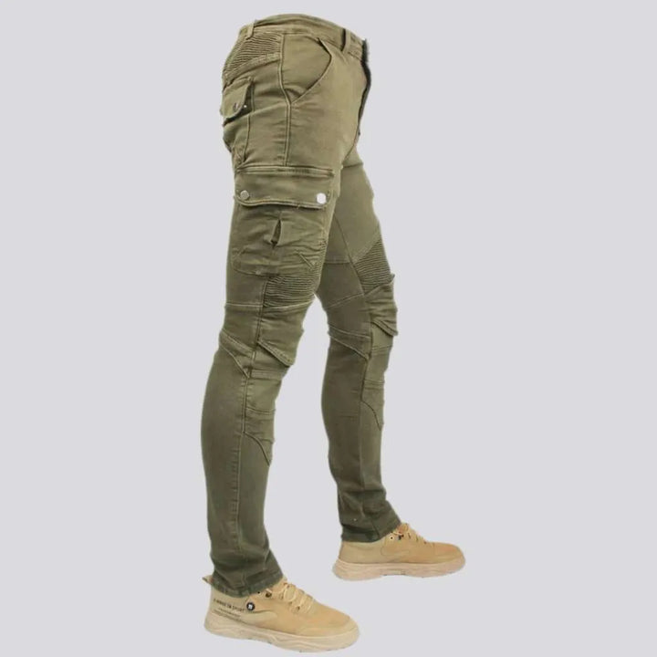 Knee-pads riding men's jean pants