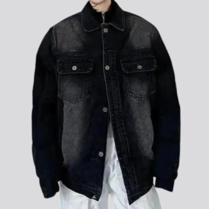 Fashionable oversized denim puffer jacket for men