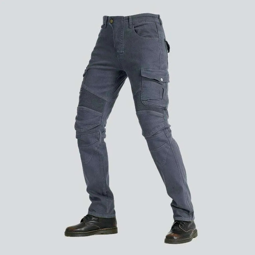 Grey cargo men's biker jeans