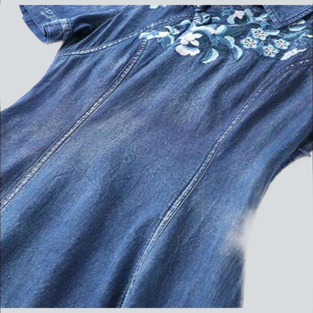 Chinese-style embroidery denim dress