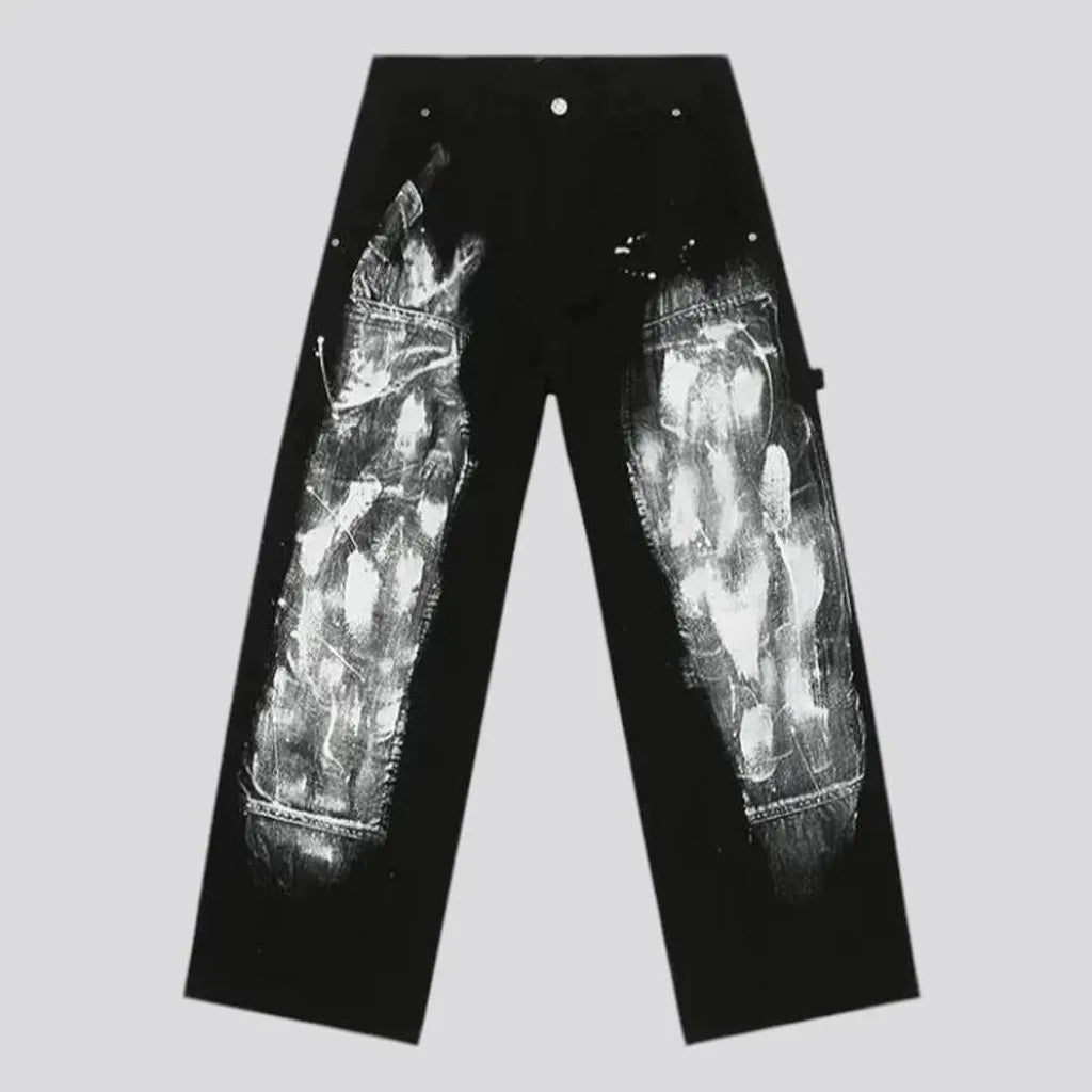 Boho style painted men's jeans