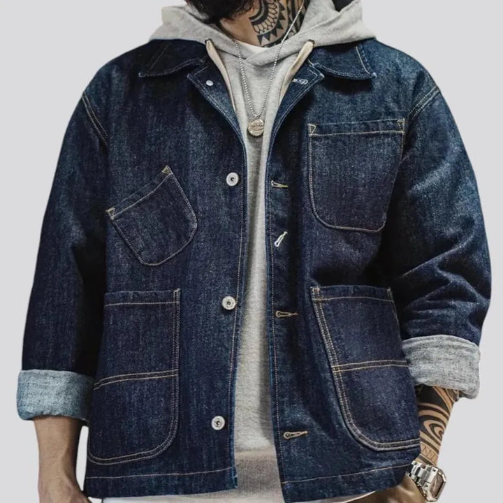 Oversized style workwear men's denim chore jacket