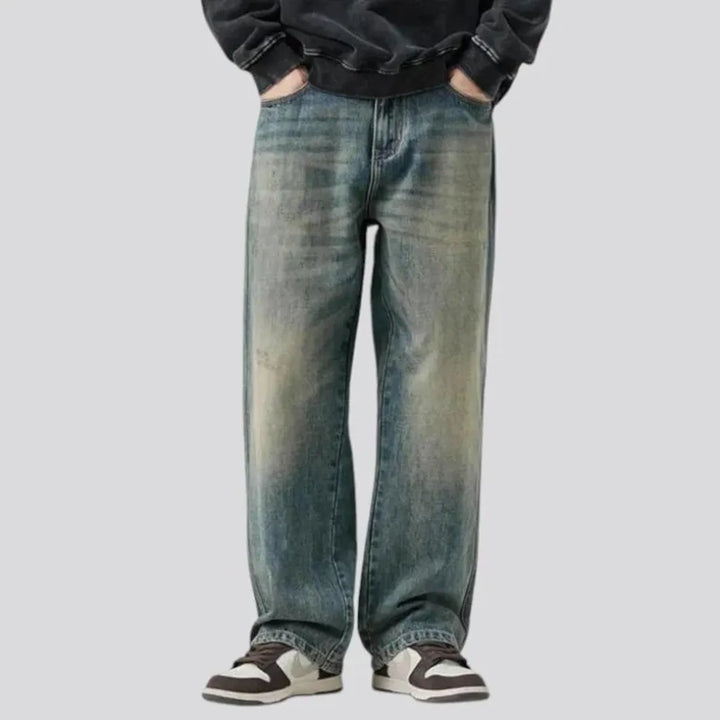 Whiskered baggy vintage men's jeans