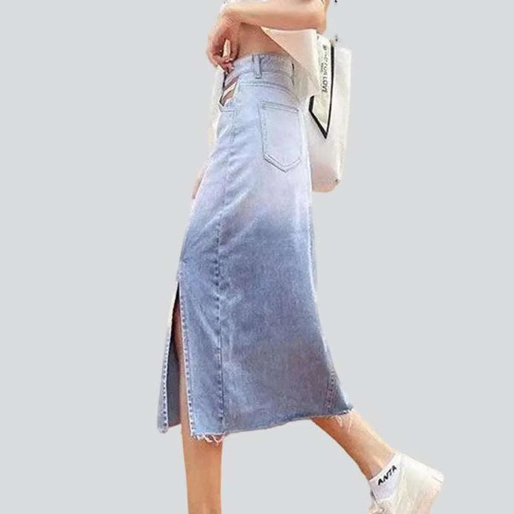 Contrast color slit denim skirt