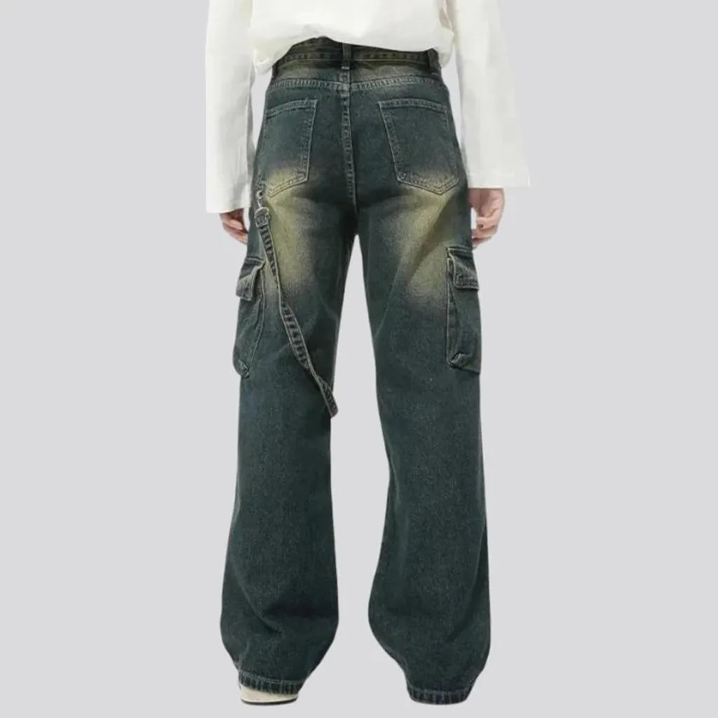 Sanded boho style wide men's jeans