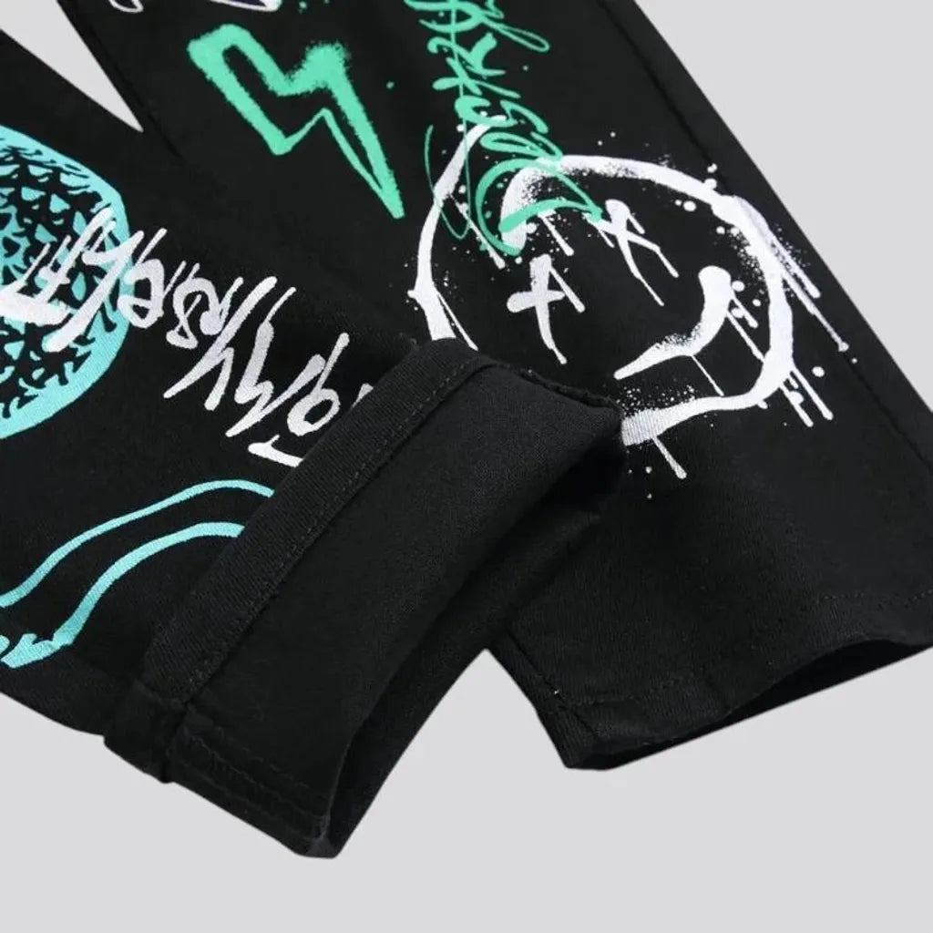 Mid waist graffiti snake design men's jeans