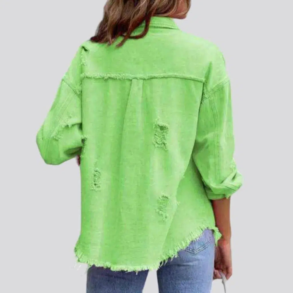 Cropped shirt-like denim jacket
 for ladies