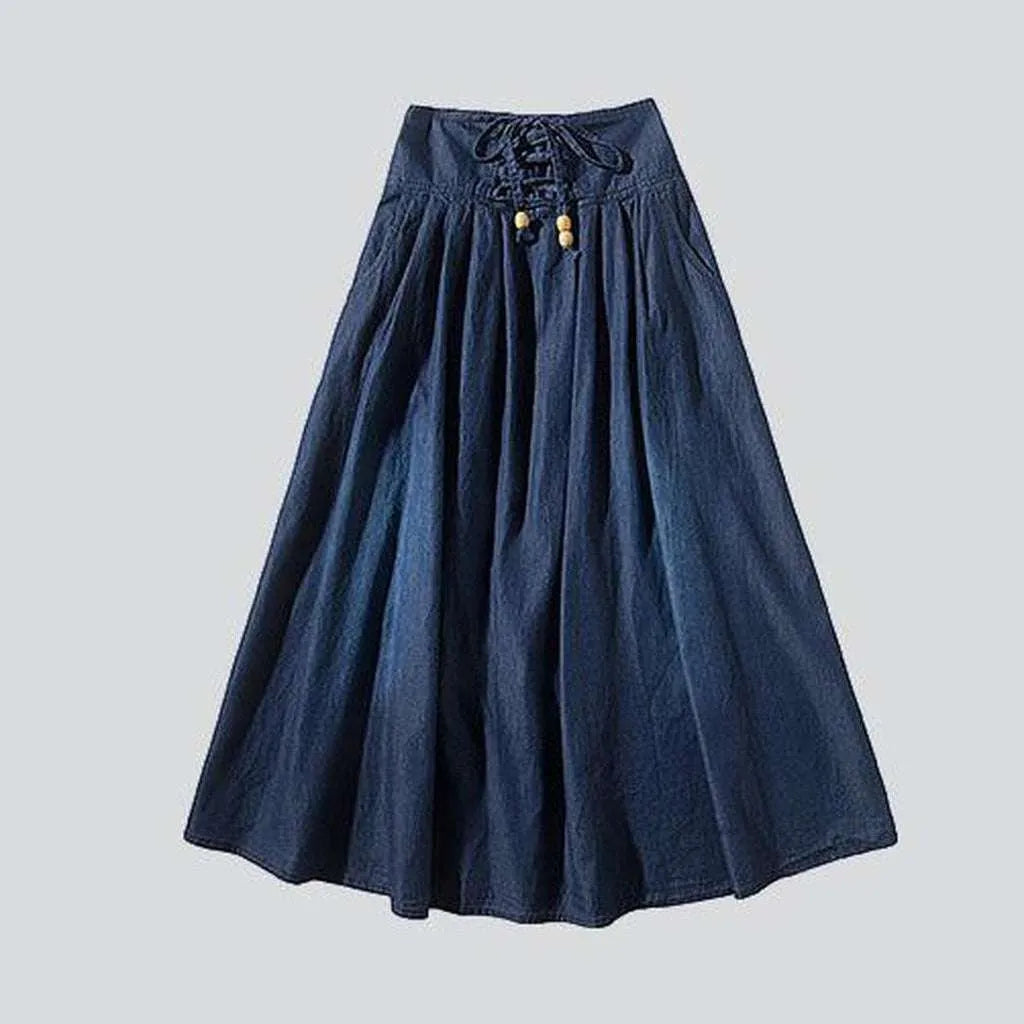 High-waisted long denim skirt