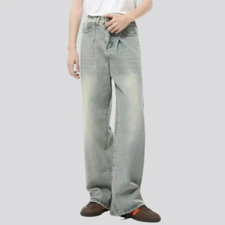 Mid waist abraded baggy men's jeans