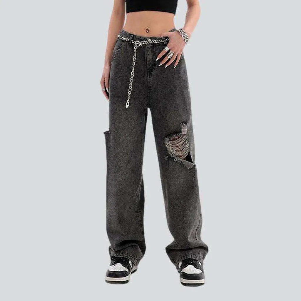 Distressed grey women's baggy jeans