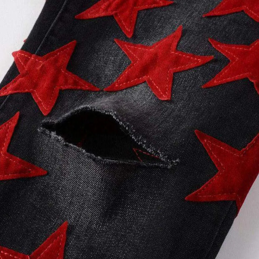 Red stars embroidery men's jeans