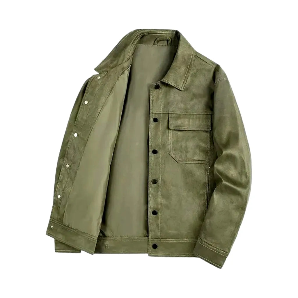 Y2k Style Casual Medium Men's Denim Coat - Green