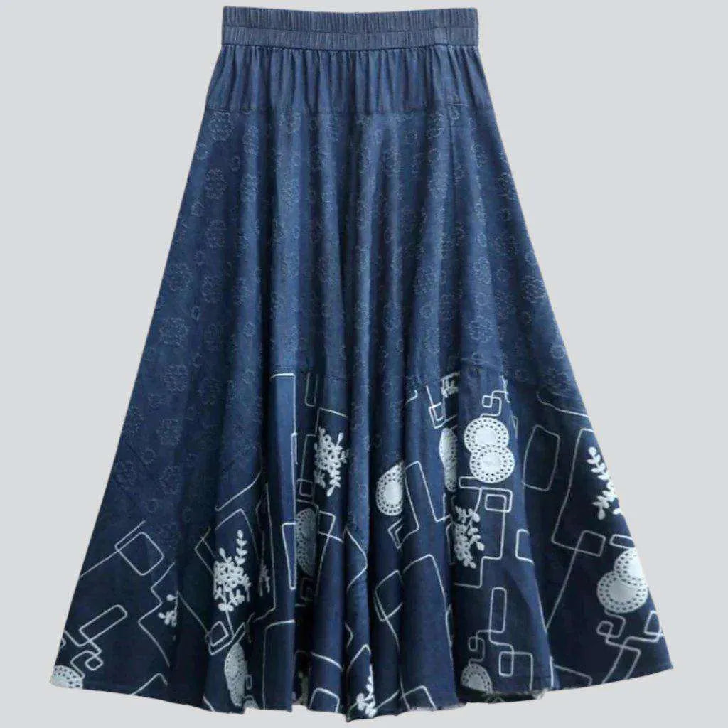 Bohemian flared maxi denim skirt