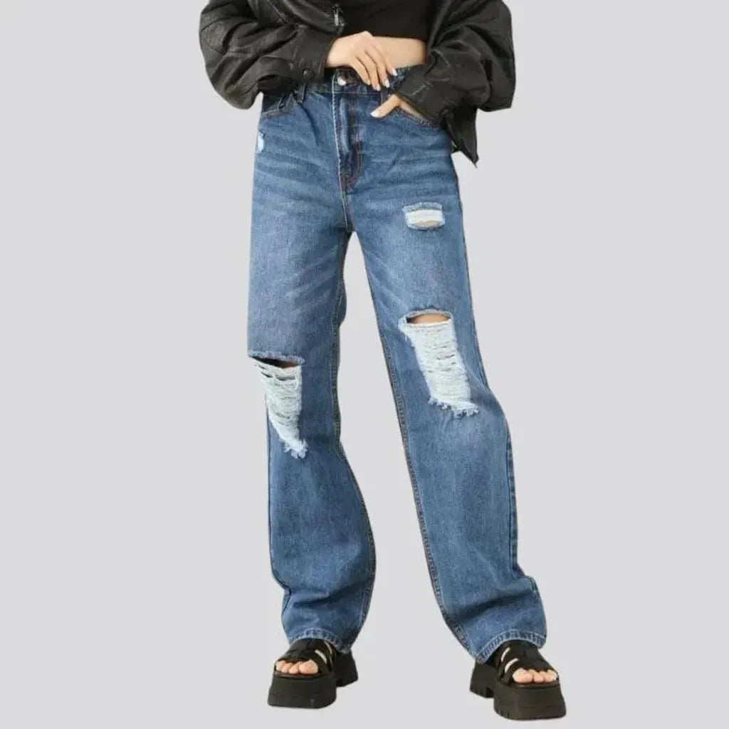 Medium-wash distressed jeans