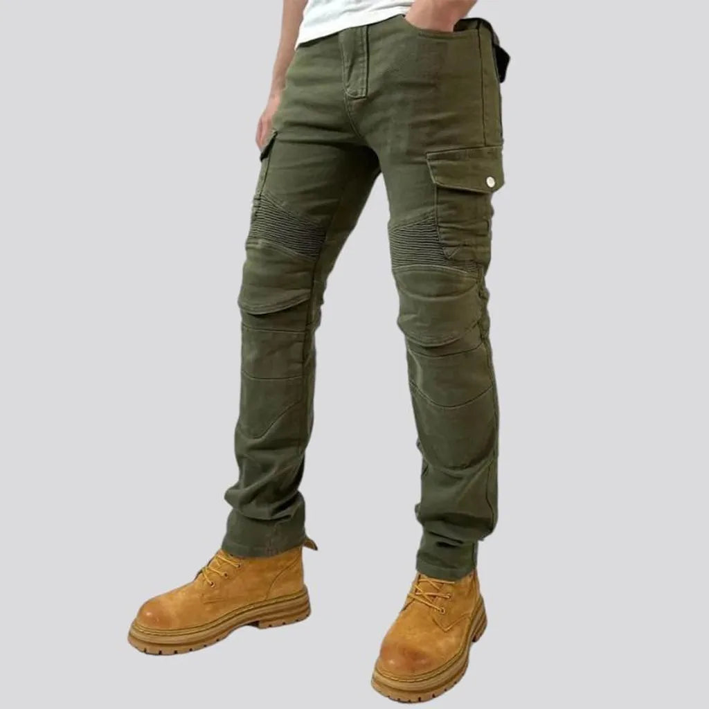 High-waist men's motorcycle jeans