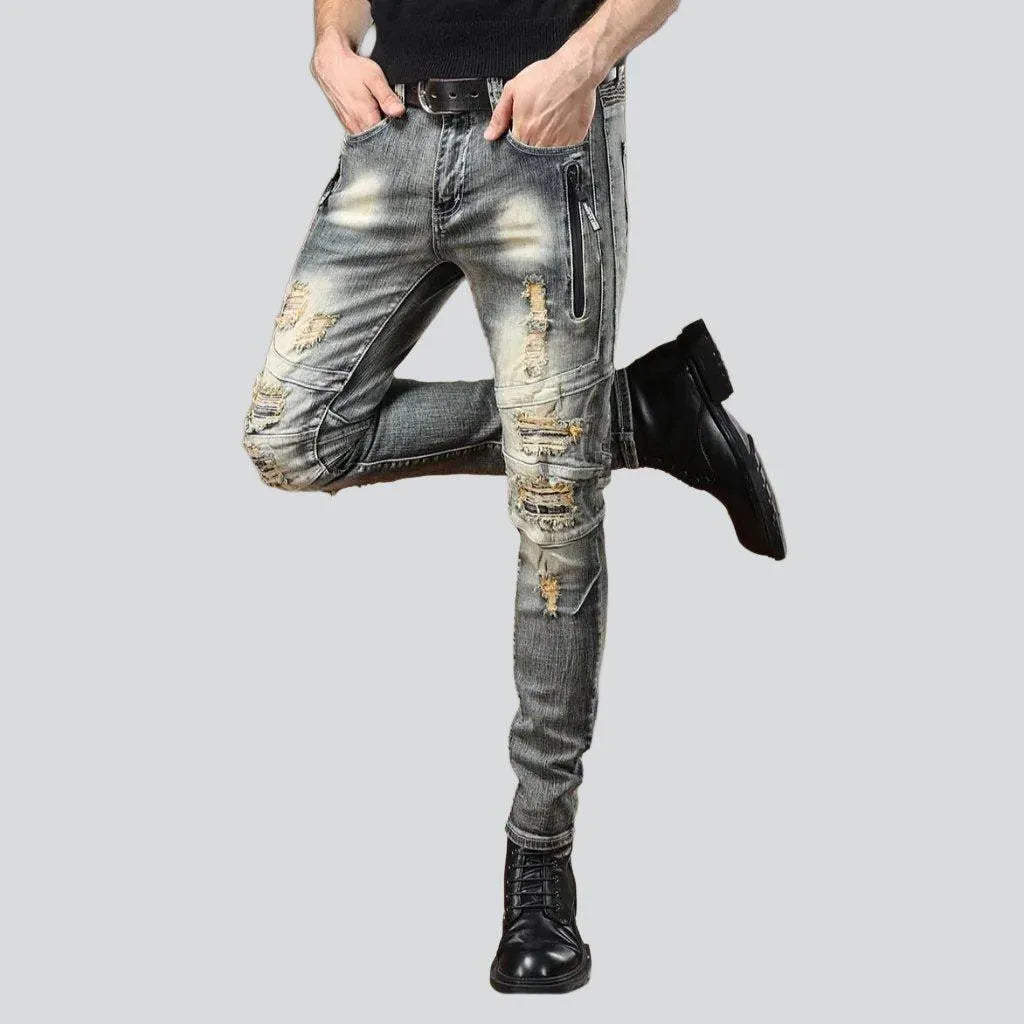 Distressed stylish men's biker jeans
