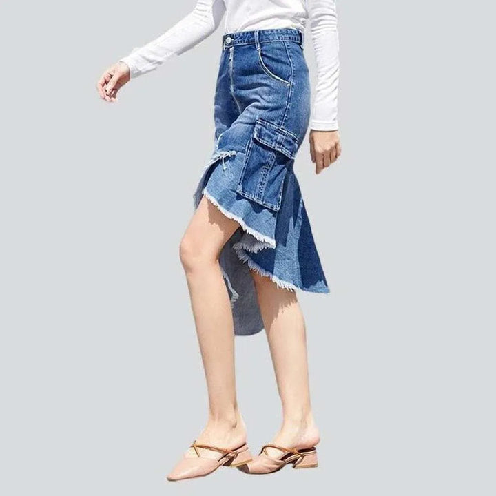 Asymmetric cargo women's denim skirt