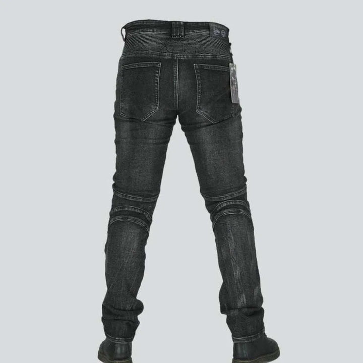 Grey casual men's biker jeans