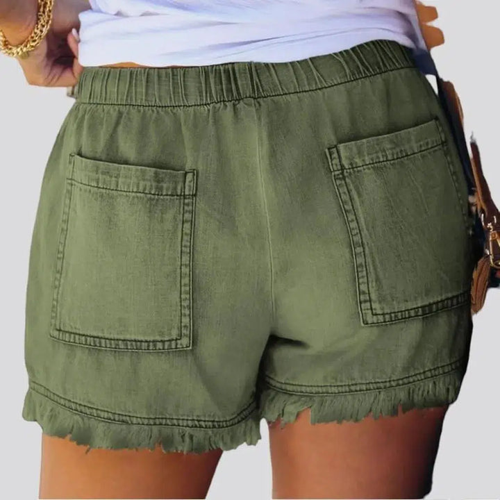 Color loose women's denim shorts