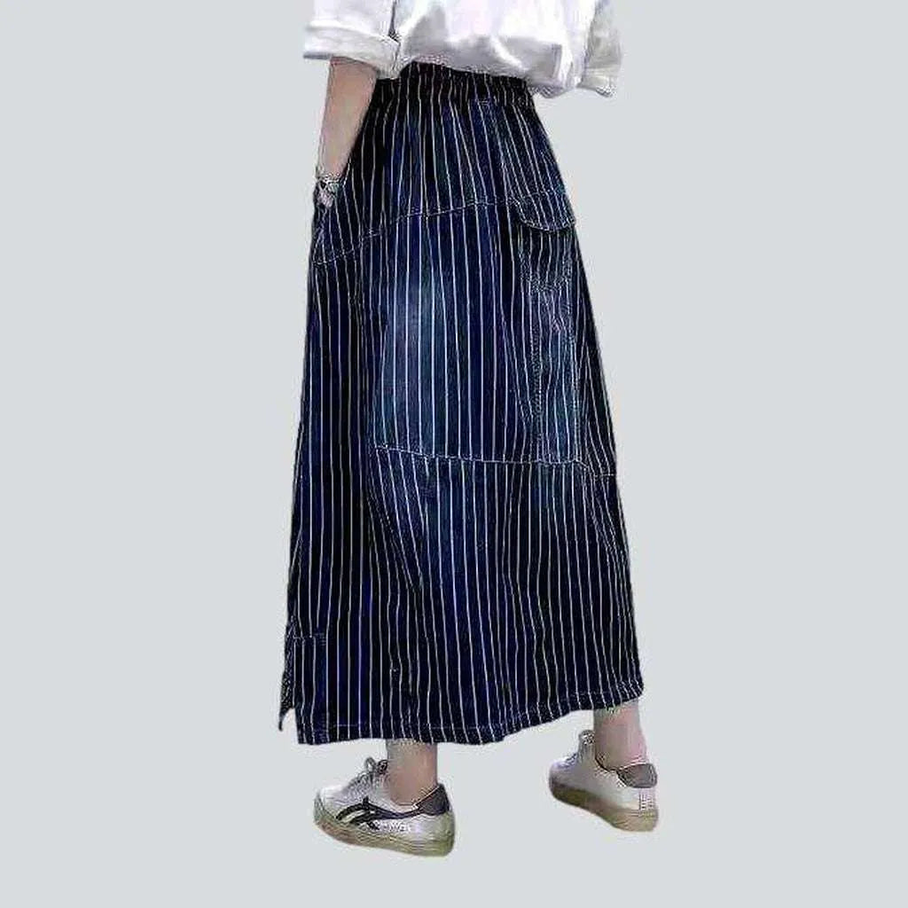 Streetwear stiped long denim skirt