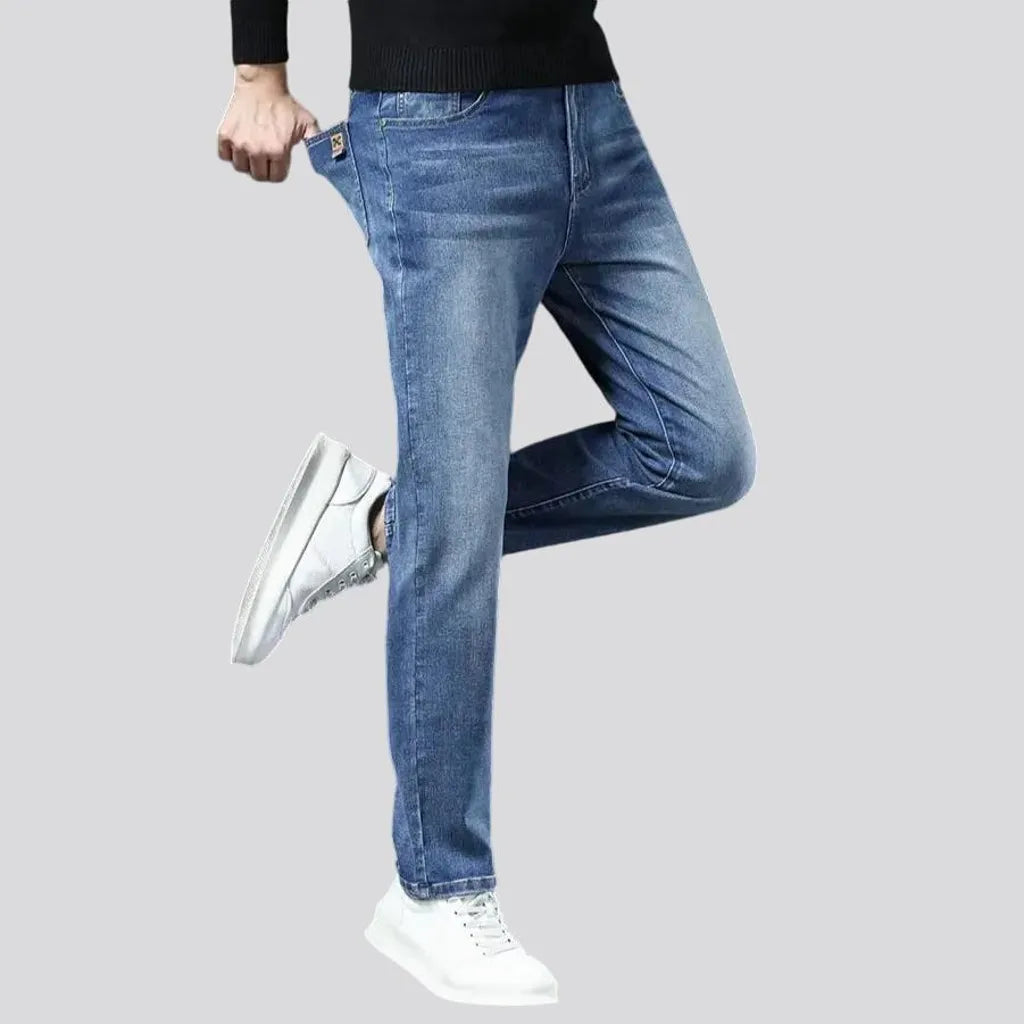 Casual style elastic high rise men's jeans