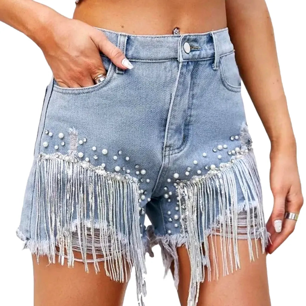 Embellished light-wash jean shorts
 for ladies