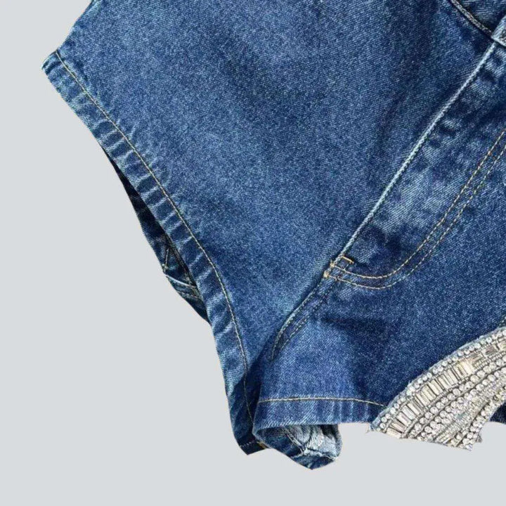 Embroidered slit women's denim shorts