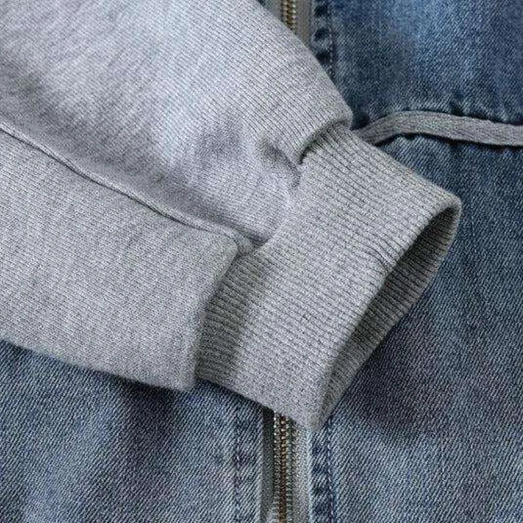 Mixed fabric hooded denim jacket