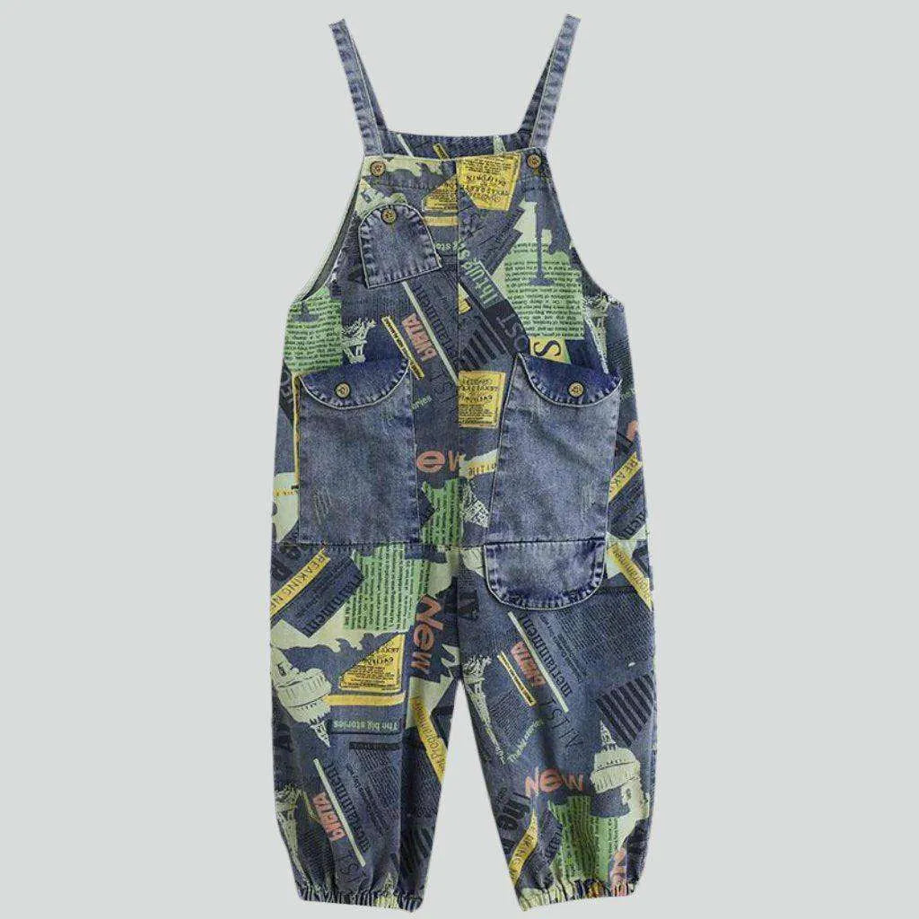 Jungle patchwork baggy denim jumpsuit