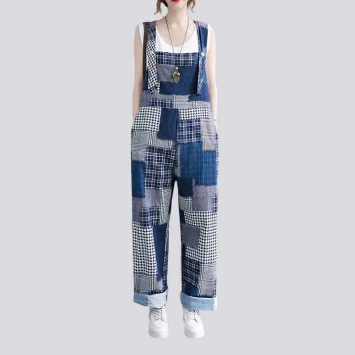 Baggy checkered jean jumpsuit
 for ladies