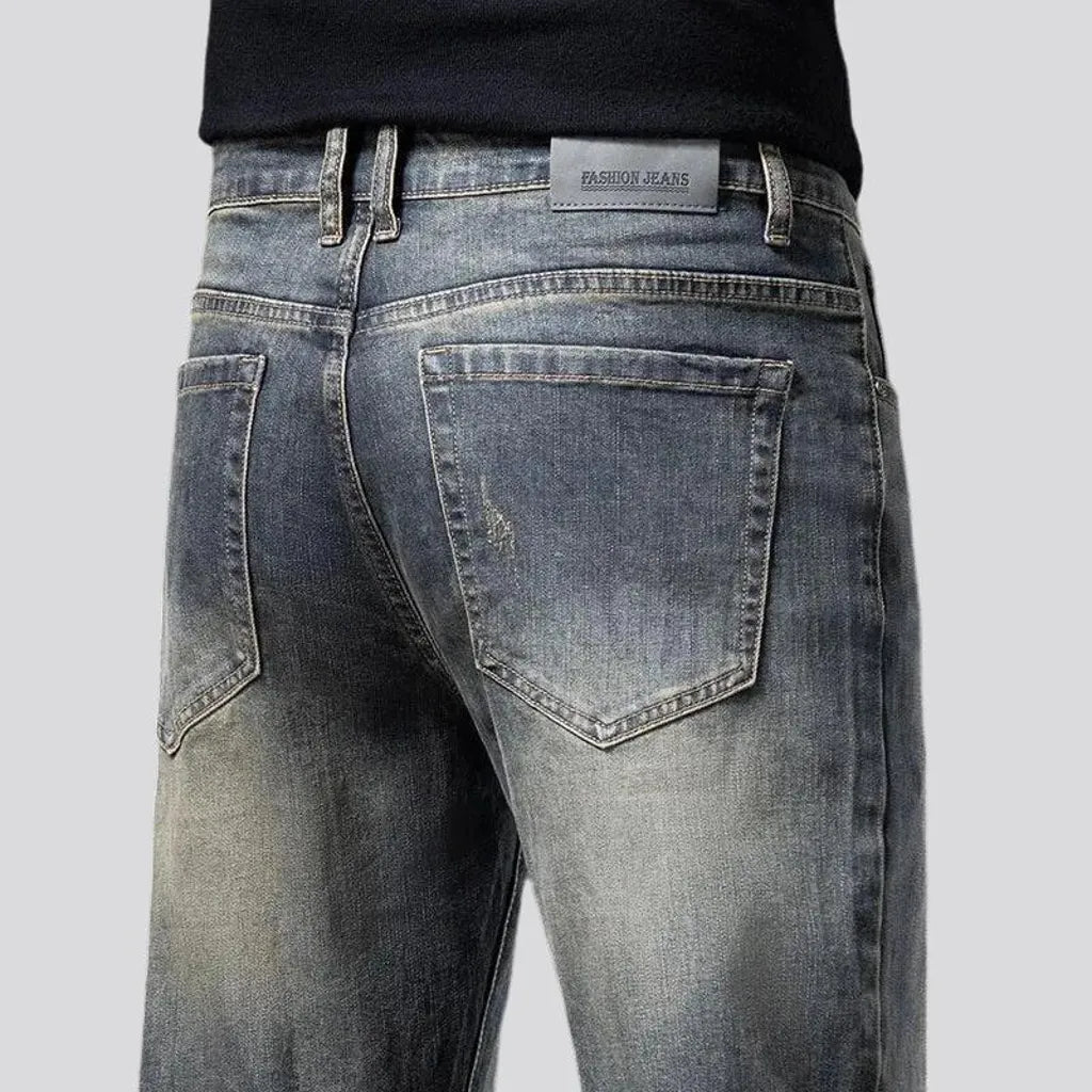 Abraded stretchable high waist men's jeans