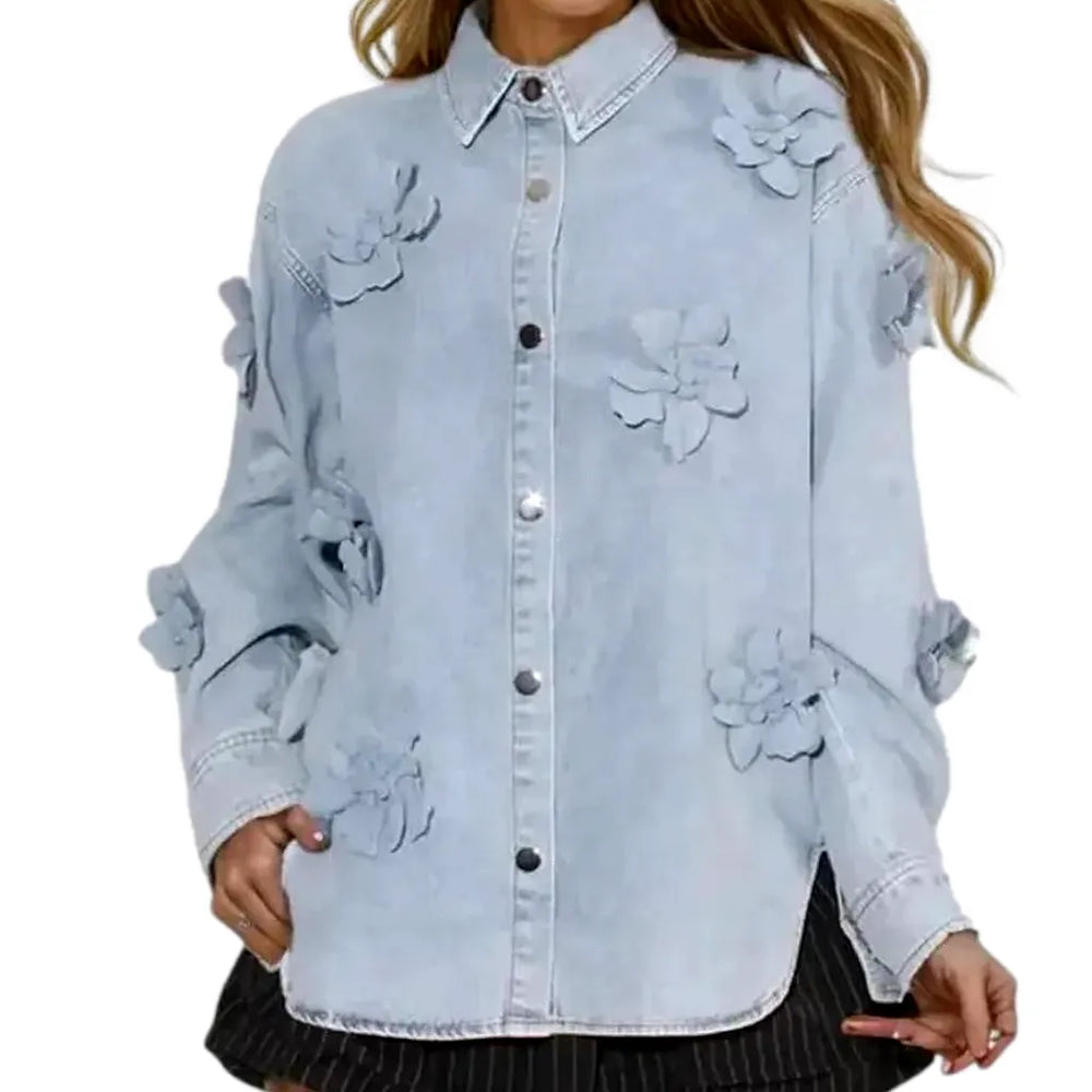 Extra-large Fashion Chambray Jean Shirt for Ladies - Light Blue