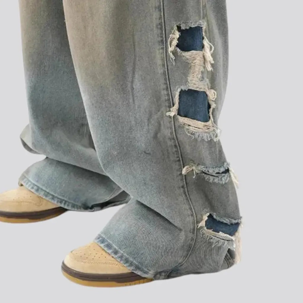 Boho style light wash jeans for men