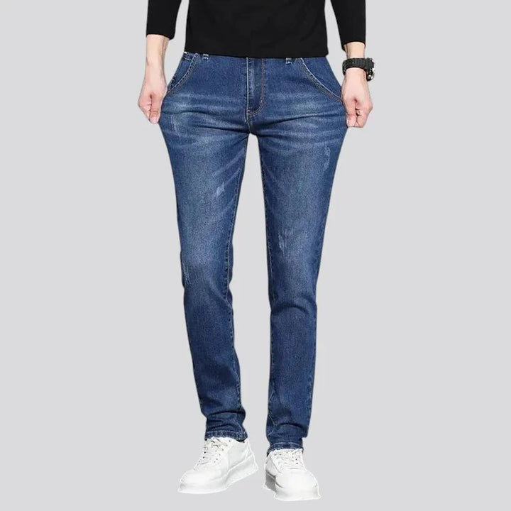 Fitted casual dark distressed jeans for men