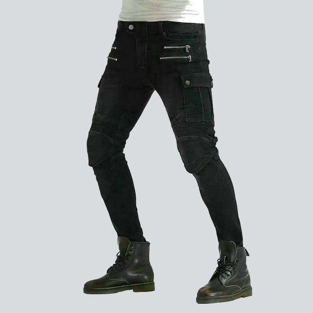 Black biker jeans with zippers