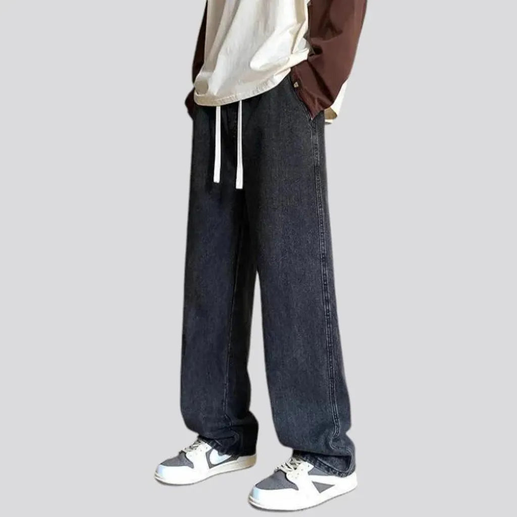 Faded light baggy-leg men's denim joggers