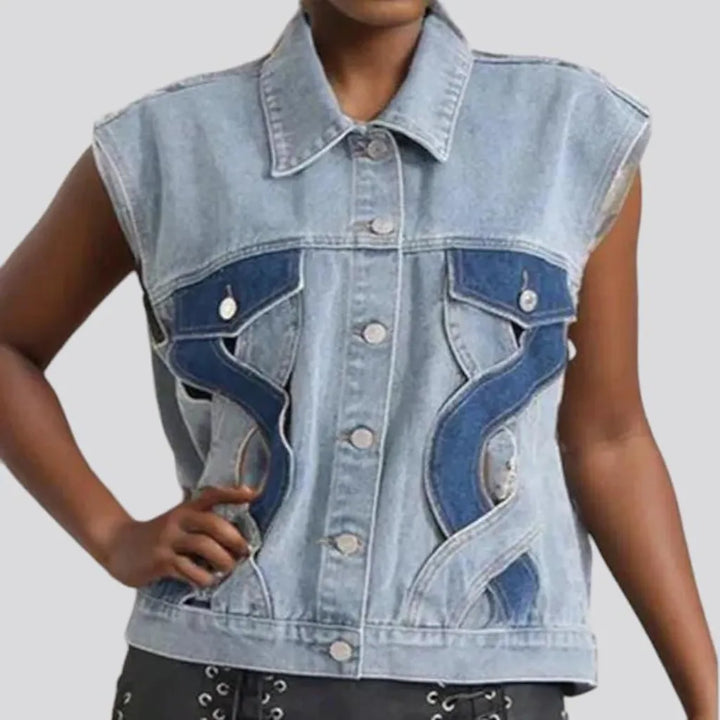 Embroidered oversized jeans vest