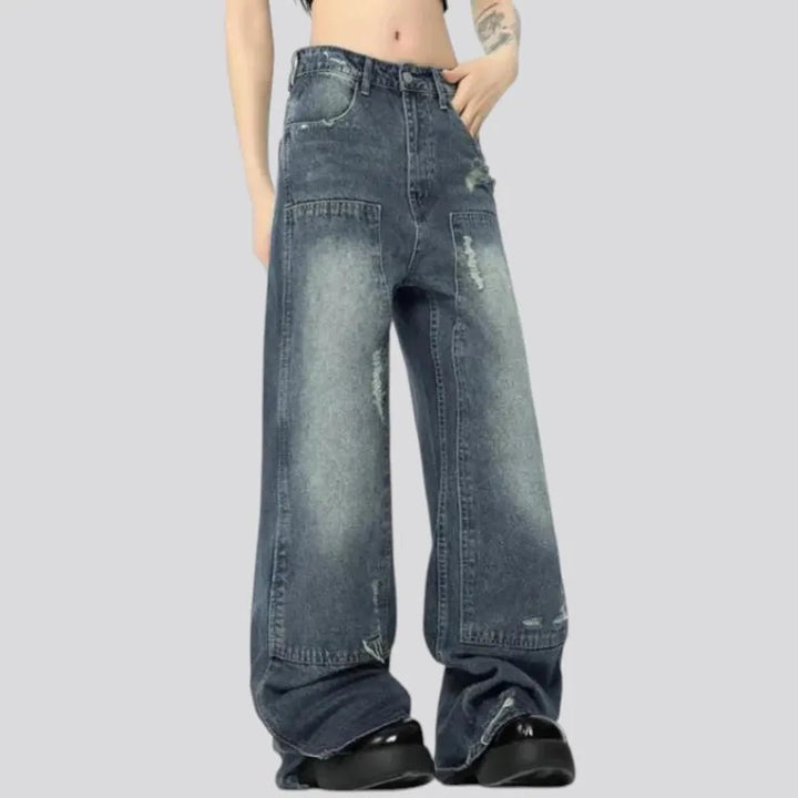 Baggy mid-waist distressed jeans for men