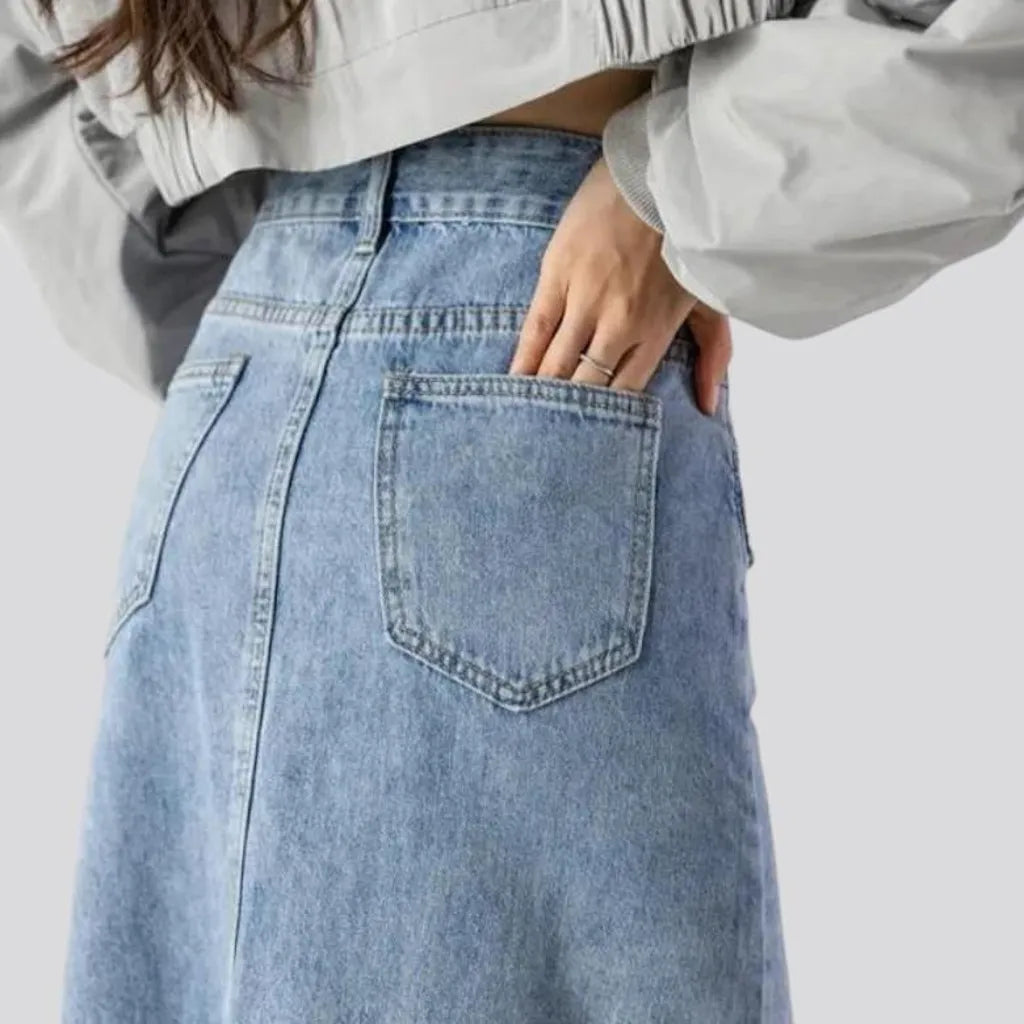 Color-block long jeans skirt