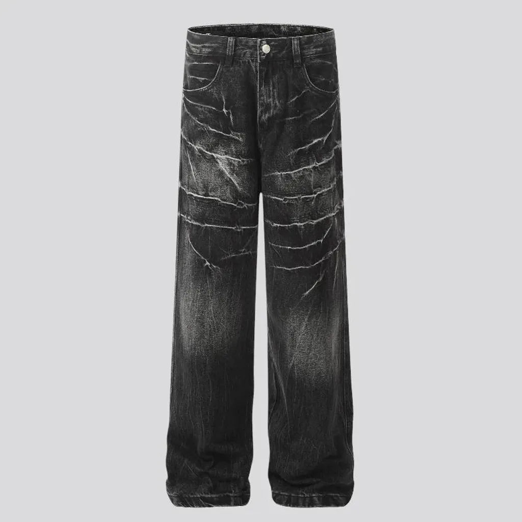 Boho style baggy-leg faded men's jeans