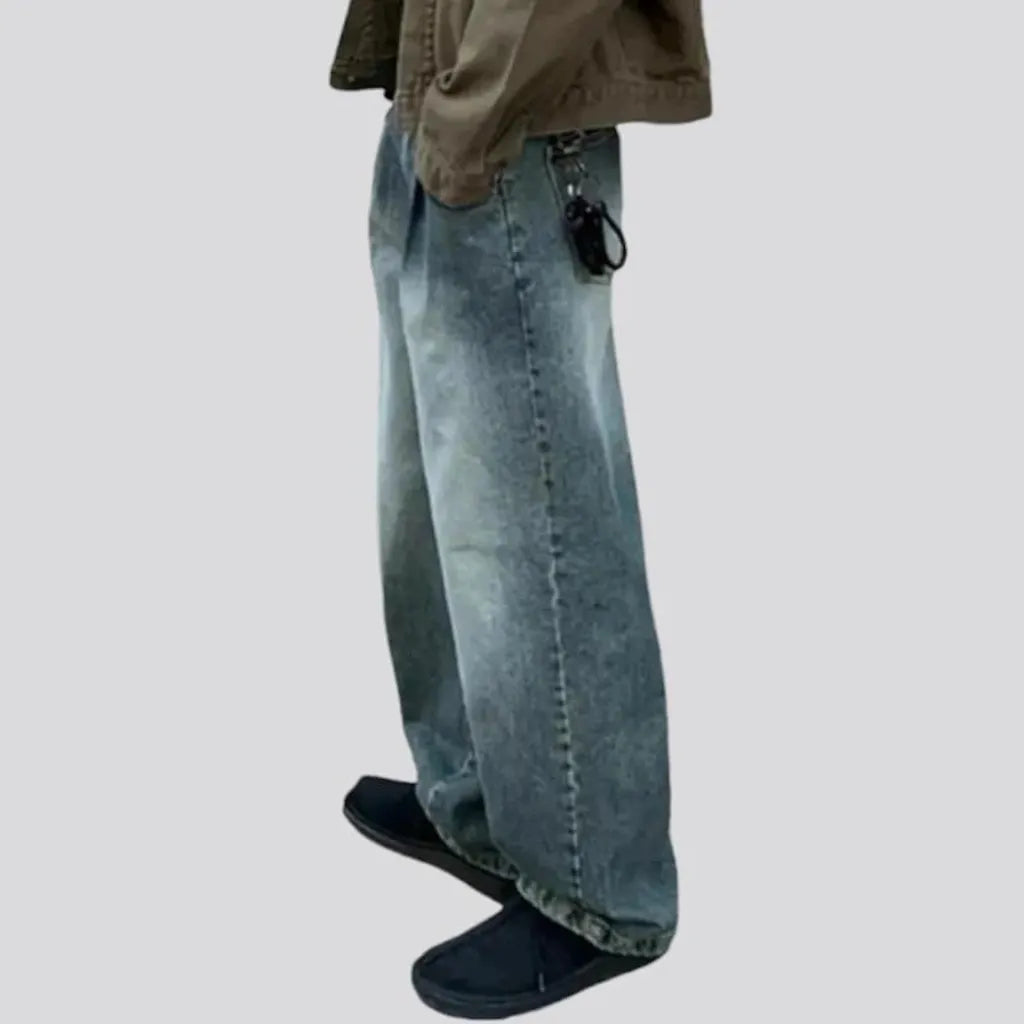 Pleated waistline baggy jeans for men