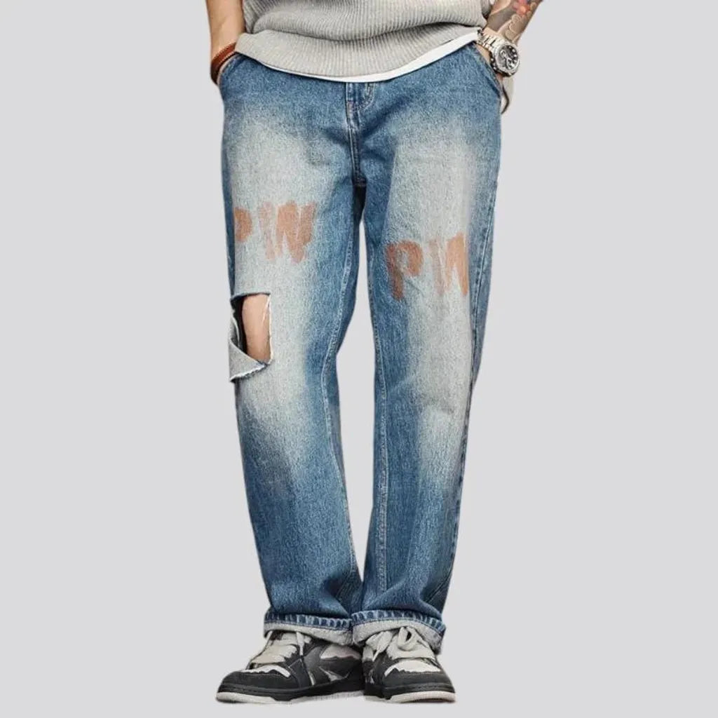 Boho style painted baggy jeans for men