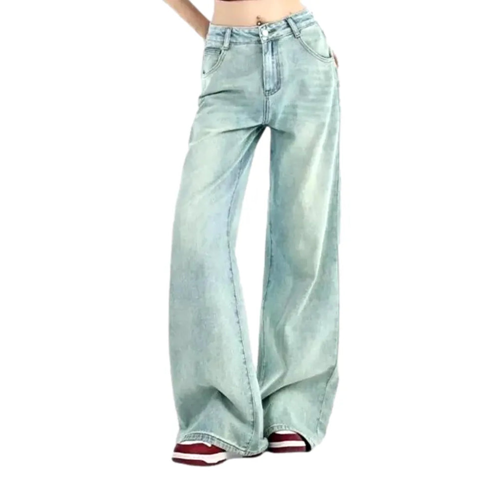 Sandy Retro Boho High Rise Jeans for Women - Light Blue