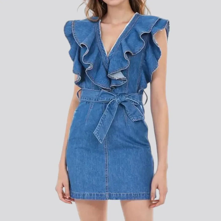 Frills-neck denim dress
 for women | Jeans4you.shop