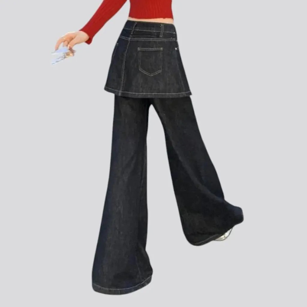 Stylish dark high-rise bell-shaped jeans for women