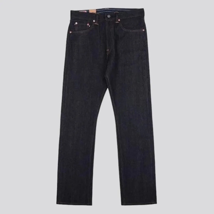 straight, dark-wash, selvedge, 23oz, high-waist, 5-pockets, buttons, men's jeans | Jeans4you.shop