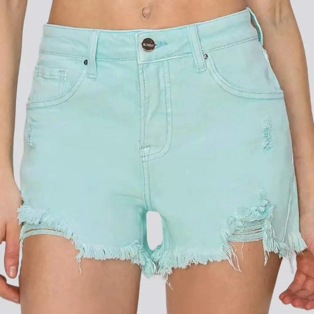 Frayed-hem grunge denim shorts
 for women