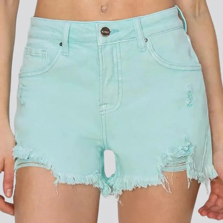 Frayed-hem grunge denim shorts
 for women