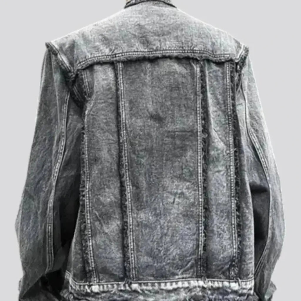 Fashion raw hem fit men's denim jacket